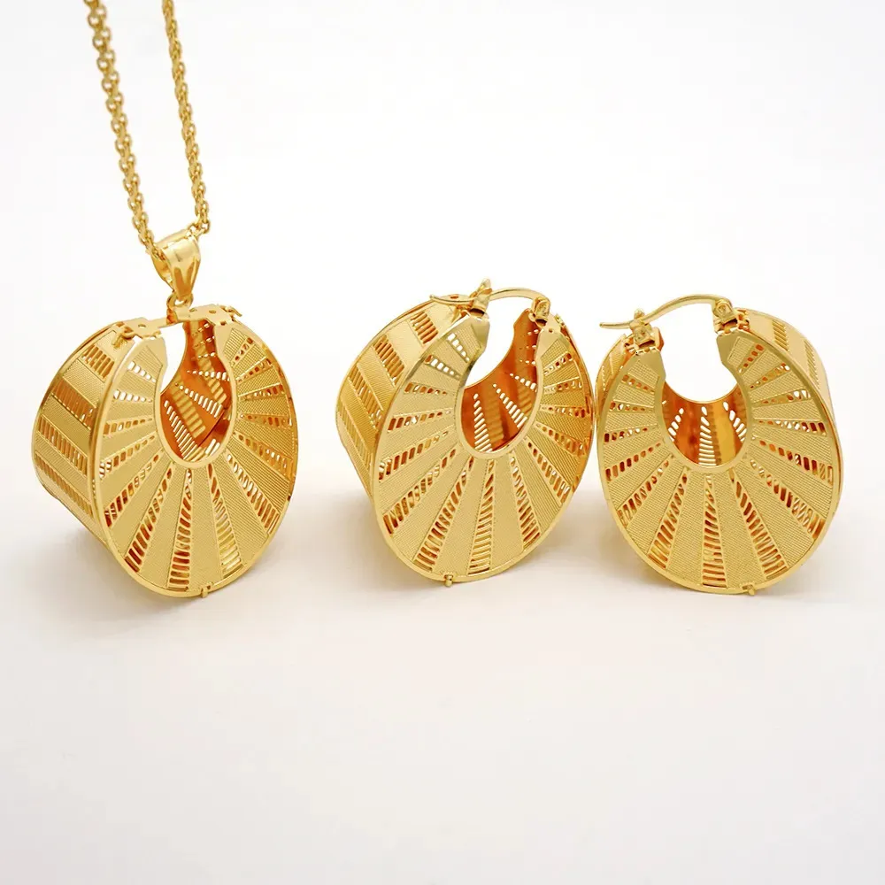 Wedding Jewelry Sets Fashion Dubai Copper Earrings Pendent Necklace For Women Romantic Daily Wear Party Anniversary_voghion.com