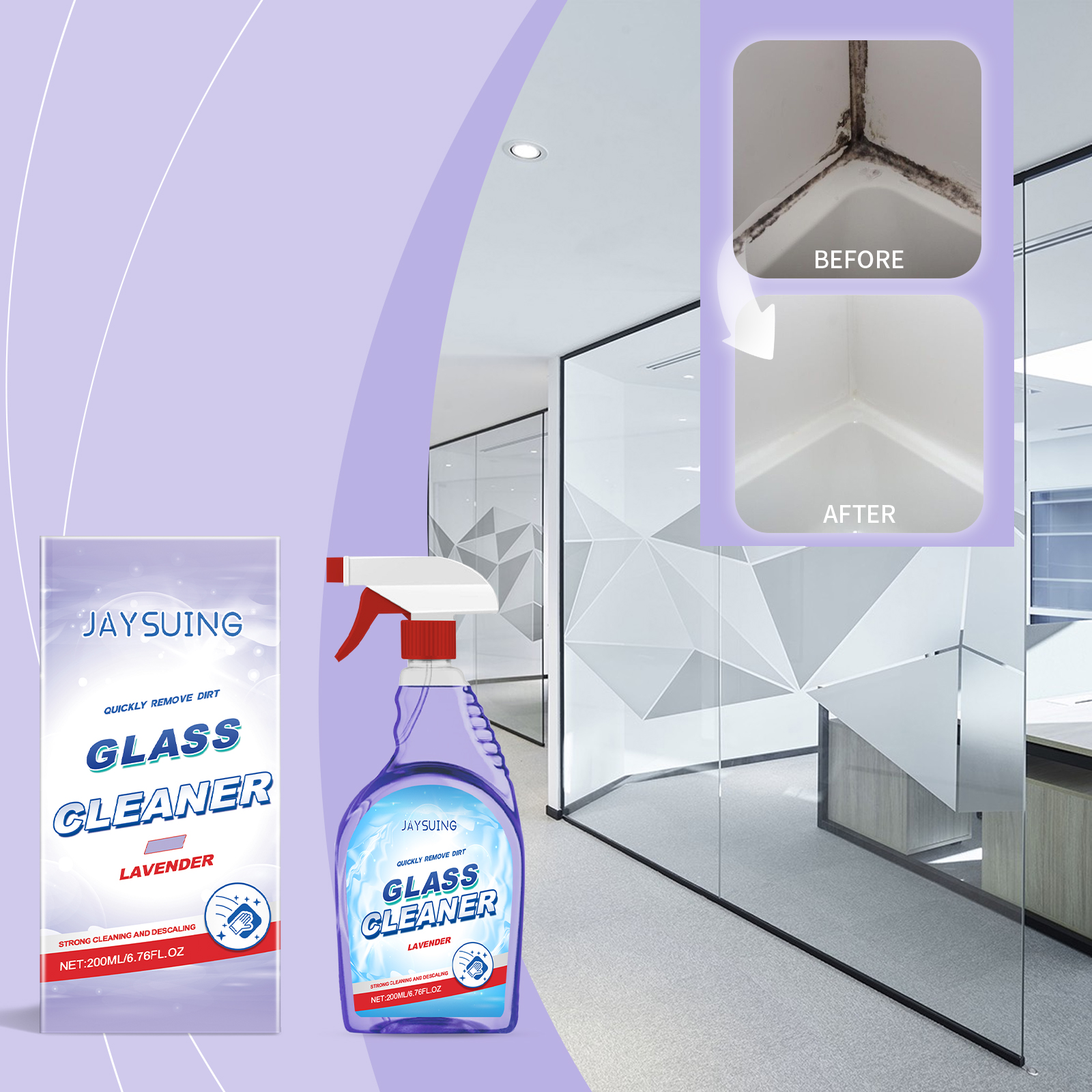Jaysuing Lavender Scented Glass Cleaner Removes Dust, Dirt, Oil Stains And Cleaning Glass Household Cleaner_voghion.com