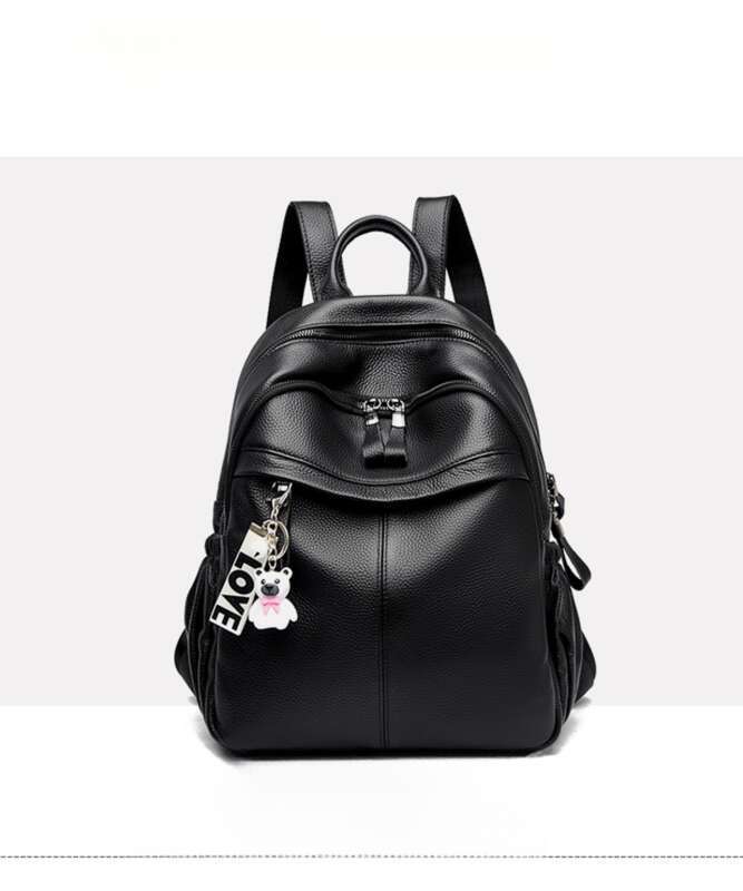 Nova bolsa de couro feminina com pingente de urso e ombro duplo, grande capacidade_voghion.com