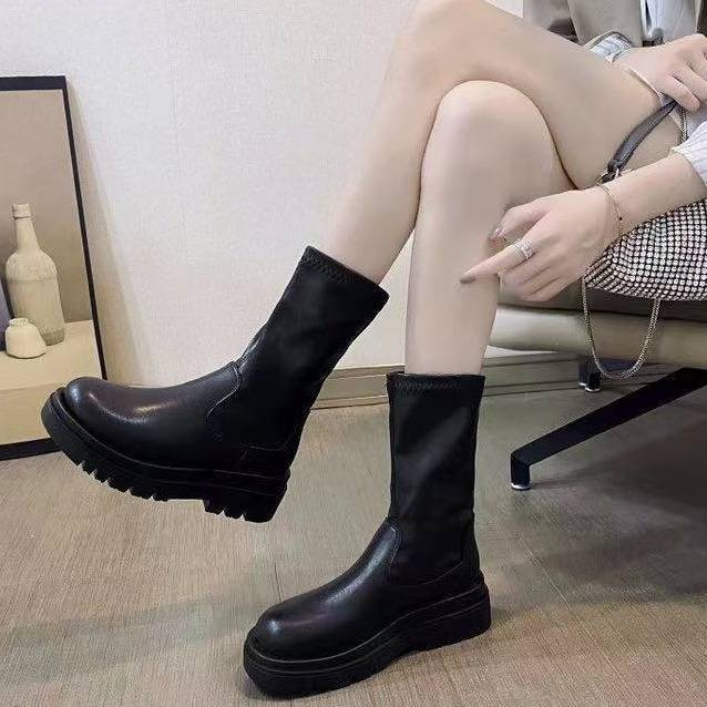 Botas altas elásticas por encima de la rodilla para mujer, botas de montar de tacón grueso, botas altas adelgazantes para mujeres pequeñas, botas casuales de invierno con punta redonda._voghion.com