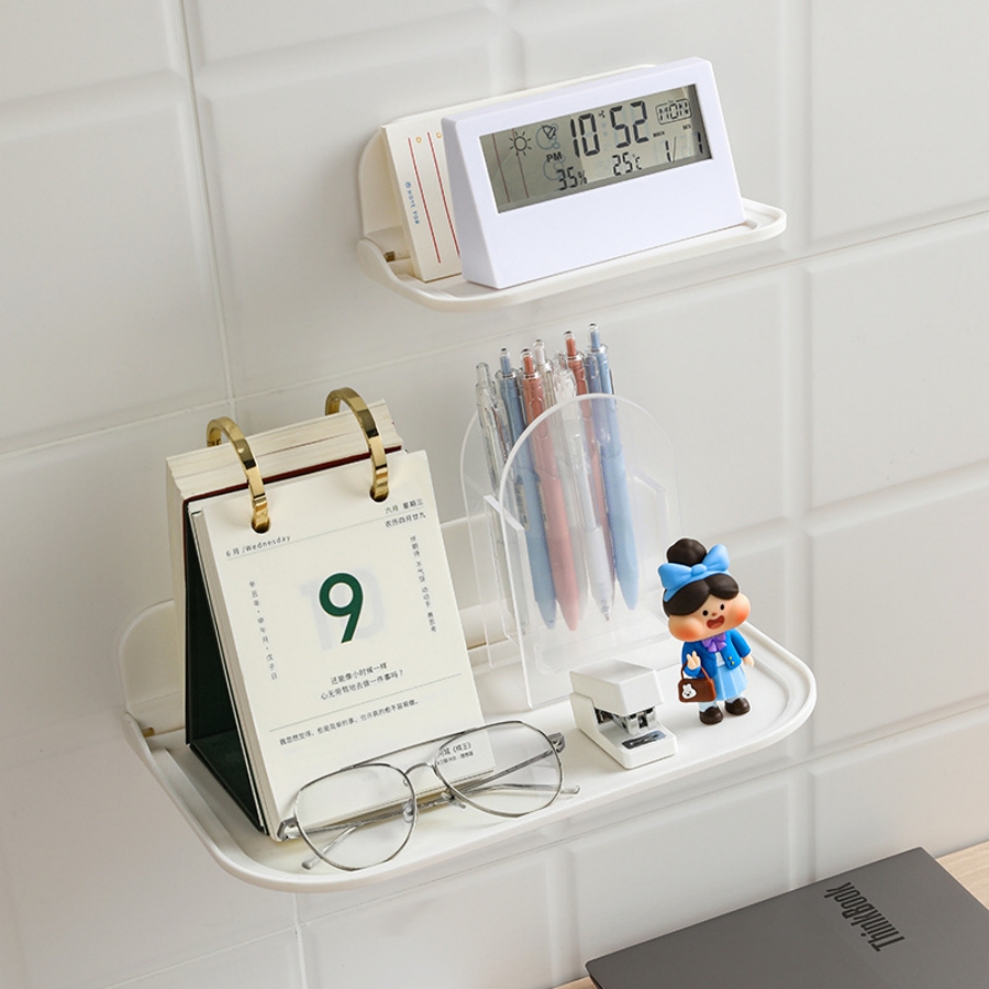 Hopfällbar väggmonterad hylla, för badrum, toalett, kök, sängbord, studentrum, telefonförvaring utan borrning, förvaring av wifi-router_voghion.com