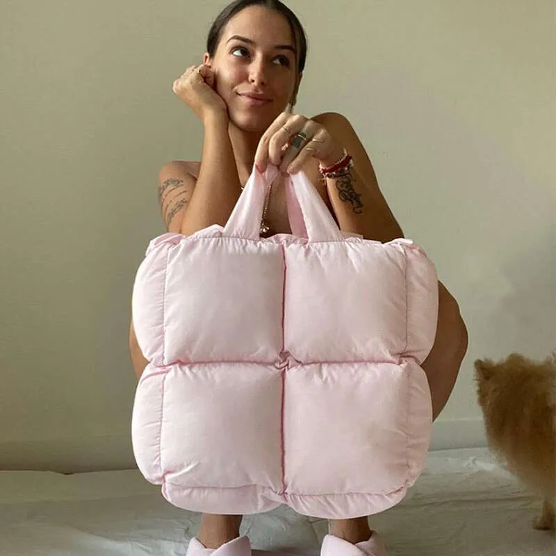 Tote Grousskapazitéit Designer Handtasche Fir Fraen Daunentasch Séiss Minimalistesch Quadrat Puff Ënneraarm Schëller Gratis Versand_voghion.com