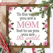 Pancartă florală din lemn „Mamă” - Artă rustică înrămată 20x20 cm cu flori roz. Cadou emoționant de Ziua Mamei sau de ziua ei._voghion.com