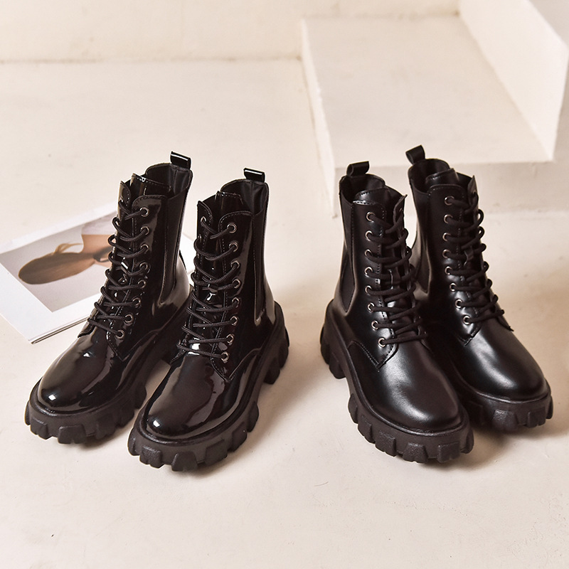 Martin – bottes de moto à lacets en PU pour femmes, chaussures d'automne à fond épais et surélevé, nouvelle collection 2022_voghion.com