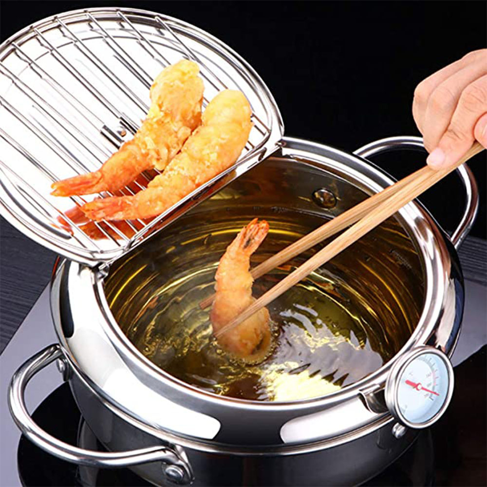 Japansk frituregryde med termometer og låg 304 rustfrit stål køkken tempura frituregryde pande frituregryde uden olie stegepande frituregryde_voghion.com