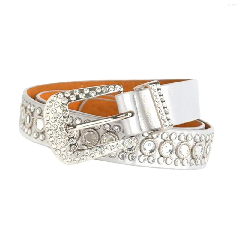 Gürtel 2/3 Strass Gürtel Mode PU Leder Kristall Bund für Anzughose Schwarz_voghion.com