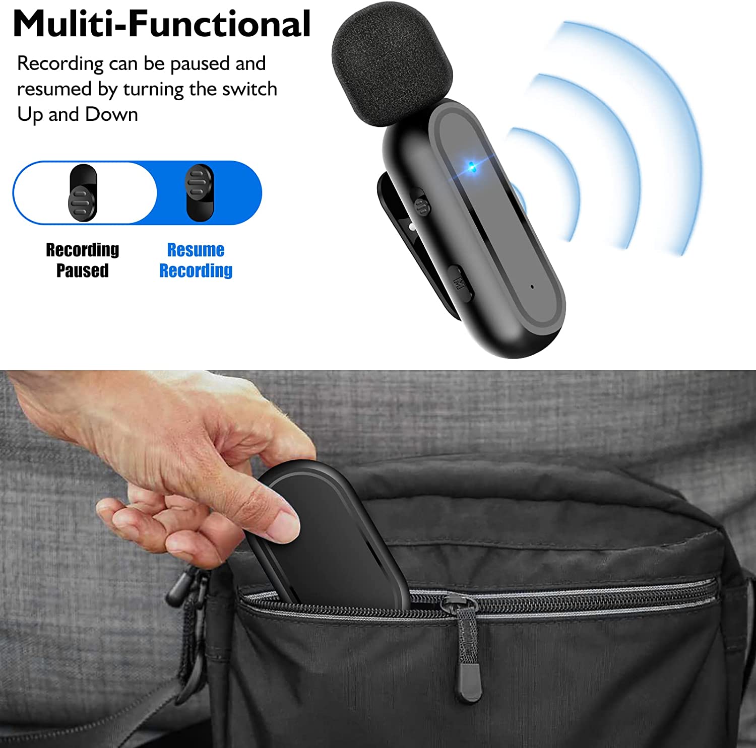 Wireless Lavalier Microphone Clip on Lapel Microphone  for Video Recording Vlogging, YouTube, Interview, with Charging Case_voghion.com