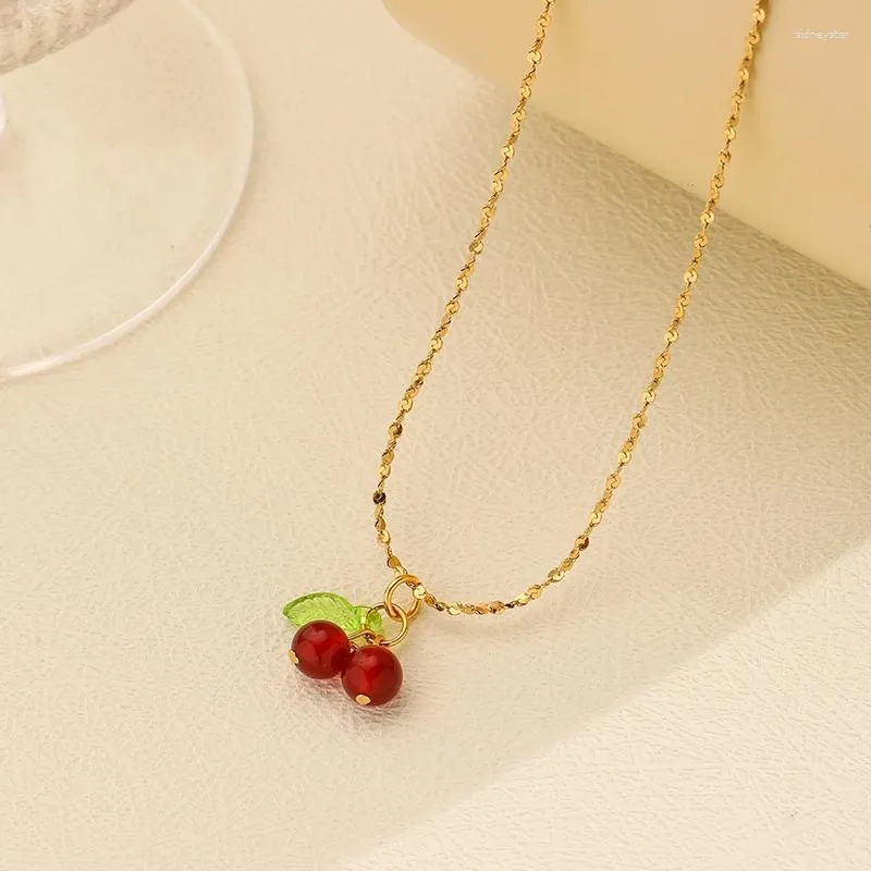 Pendant Necklaces Shoemaking Lovely Cherry Fruit Necklace Stainless Steel Fashion Student Jewelry For Girls Ladies Gift_voghion.com