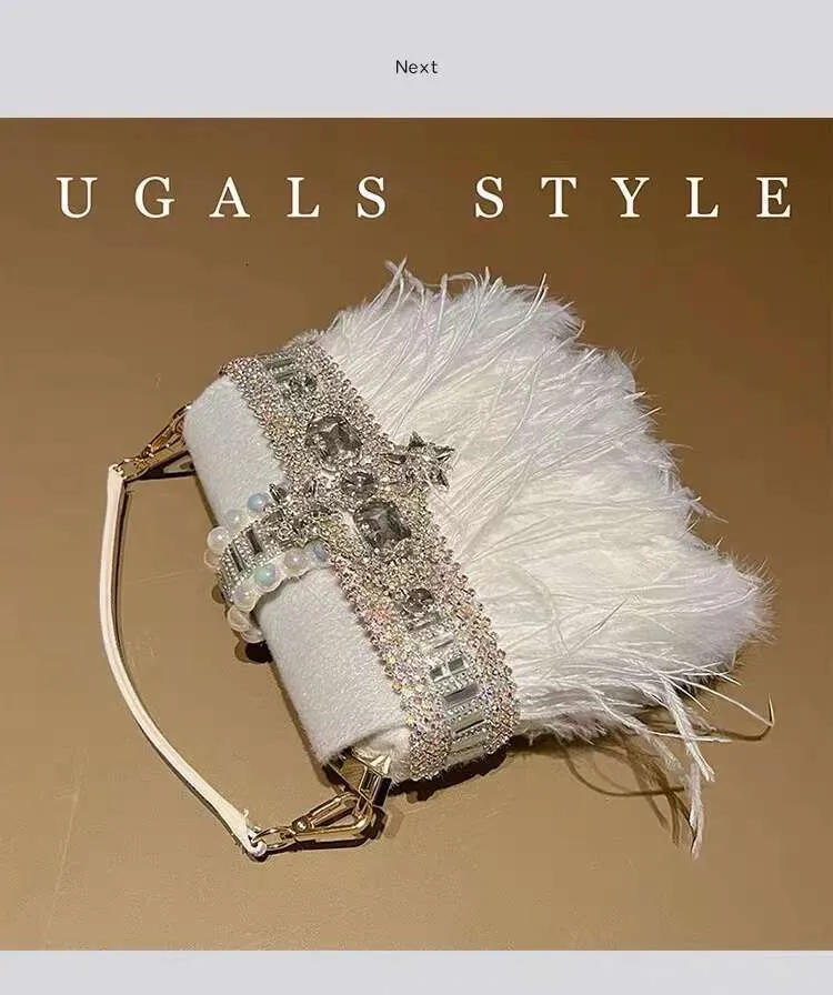 Borsa da sera da donna in pelo di struzzo, borsa a tracolla con pochette in cristallo Rhie Dia, borsa da festa per matrimonio_voghion.com