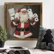 Semn rustic din lemn cu Moș Crăciun, 20x20 cm, semn rustic din lemn cu Moș Crăciun - Decor baie cu ramă pentru casă și birou, artă murală de sărbători_voghion.com