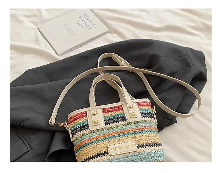 Borsa a secchiello intrecciata alla moda da donna, estiva, carina, piccola, con toppa in PU, con manico, a tracolla, design alla moda, per pendolari e viaggiatori_voghion.com