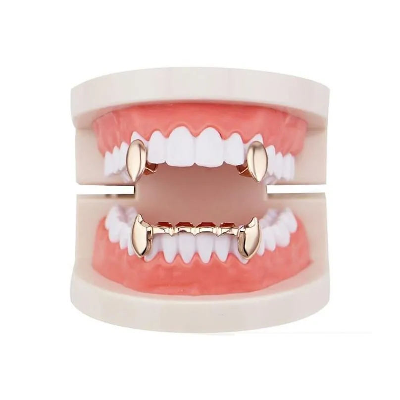 Grillz, Hip Hop Smooth Grillz Véritables Grilles Dentaires Plaquées Or Vampire Dents De Tigre Rappeurs Bijoux De Corps Quatre Couleurs Doré_voghion.com