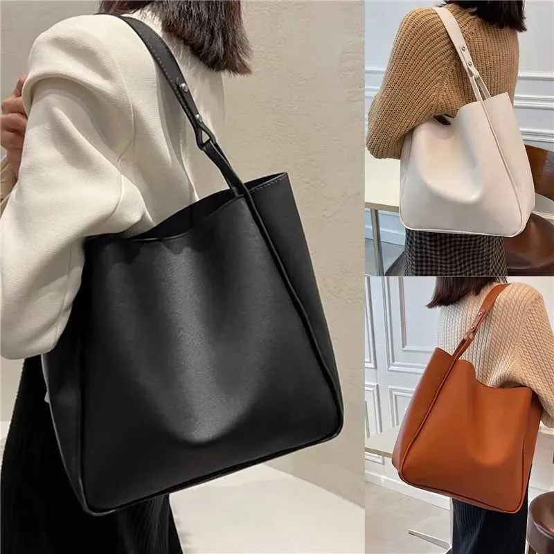 Bucket Shoulder Bag For Women Large Capacity Solid Colour Handbag_voghion.com