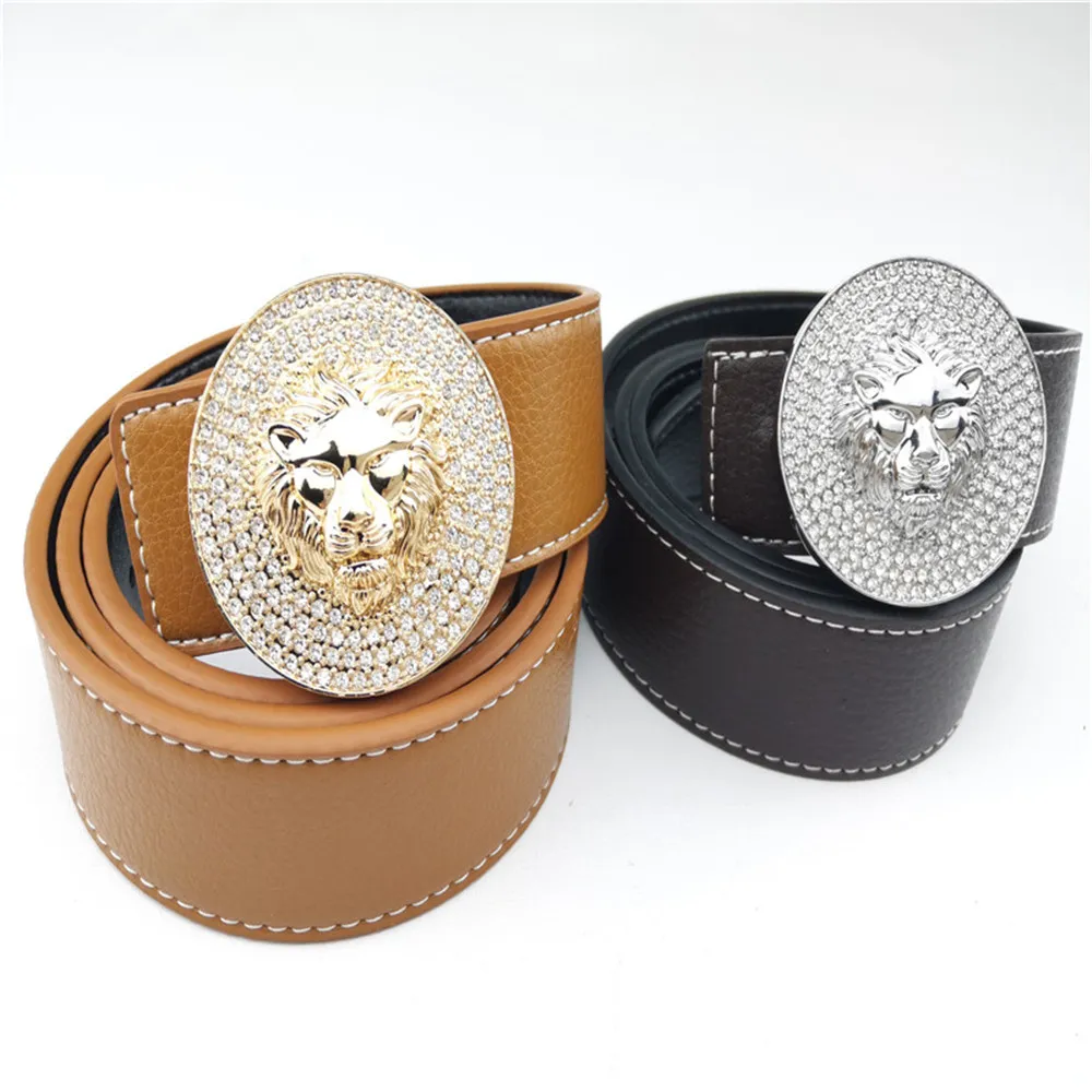 Marke Diamant mit Löwenschnalle Gürtel für Männer und Frauen Designer Leder Mode Taille Gürtel gute Qualität_voghion.com