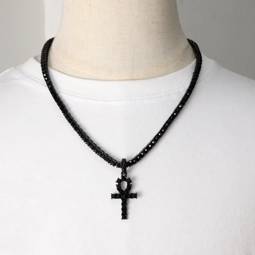 Collana con ciondolo in lega Hip Hop con ciondolo in argento Ankh egiziano, con cristallo Rhie, chiave della vita, croce egizia, catena_voghion.com