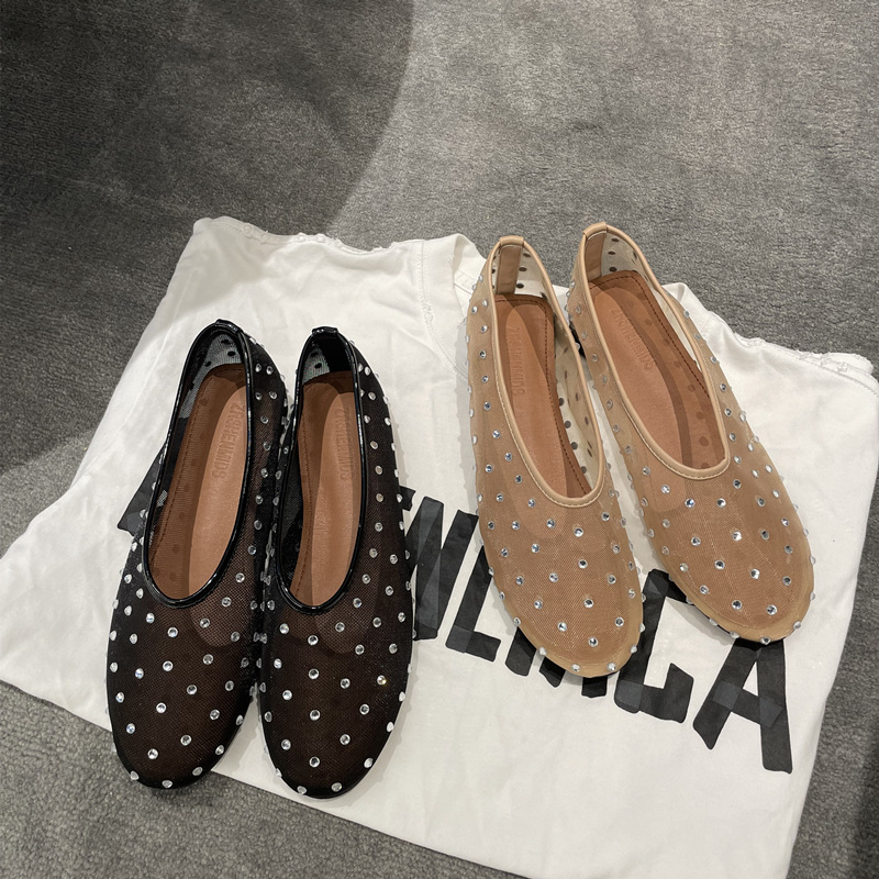 Sheepskin Edition~Autumn Summer New Fashion Round Head Water Diamond Mary Jane Single Women's Flat Bottom Comfortable