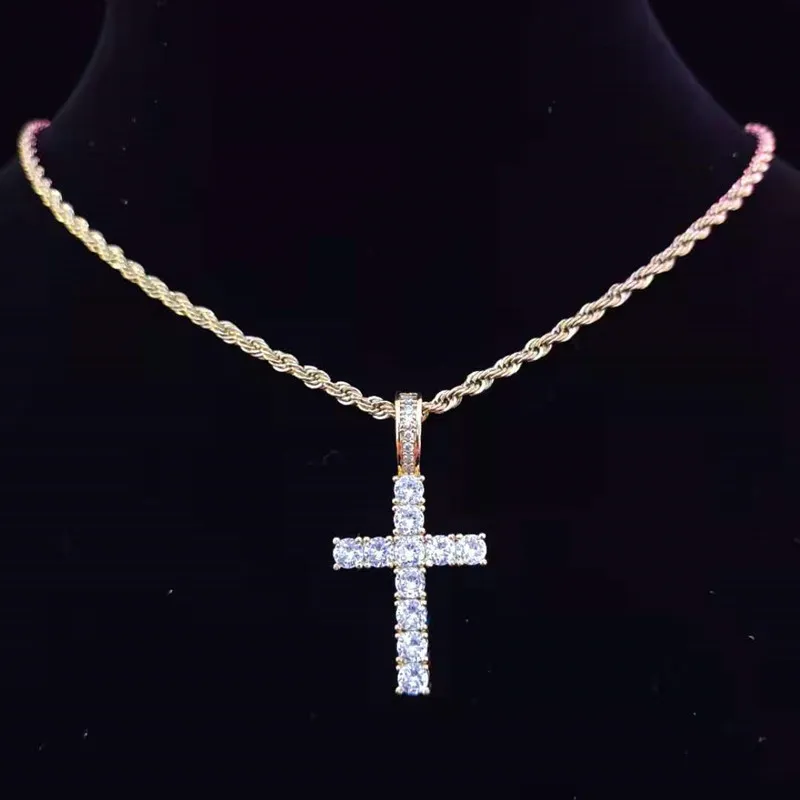 Colares com pingentes Homens Mulheres Hip Hop Cruz Colar com 4mm Zircon Tennis Chain Iced Out Bling HipHop Jóias Moda_voghion.com