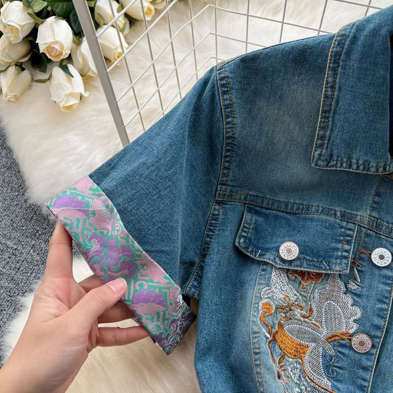 Abbigliamento da donna Abito da donna di alta qualità, nuovo stile estivo, ricamo pesante, vita sottile, temperamento, maniche corte, denim_voghion.com