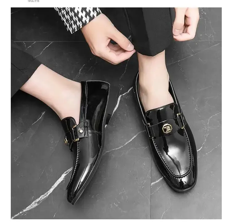 Black Loafers Slip-On Round Toe Fashion Mens Dress Wedding Shoes for Men Size 38-47 240703_voghion.com