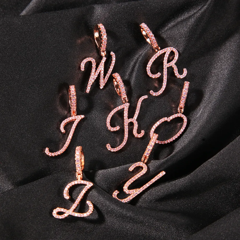 Ketten TBTK Benotzerdefinéiert Kursiv Schrëft Initial A-Z Buschtawen Anhänger Iced Out CZ Kette Halskette Fir Männer Hiphop Charms Bijouen_voghion.com