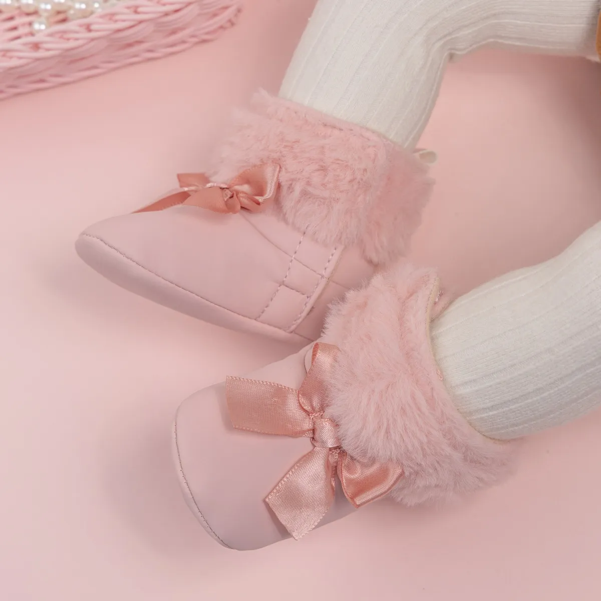 Pink Toddler With Bow Veet Fluzzy Autumn Winter Baby Snow Boots Kids Girls Warm Littlesprouts First Walkers Shoes_voghion.com