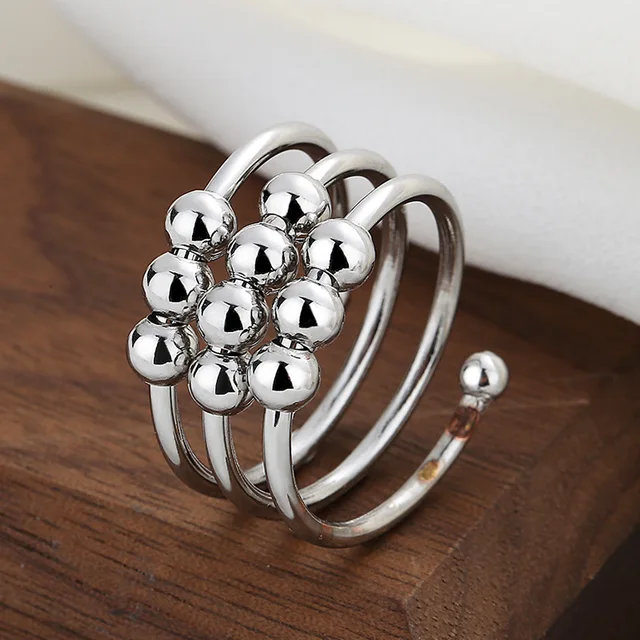 Moda Nuovo 2024 Perline Aperte Regolabili Ansia per Donne Ragazze Argento Colore Geometrico Perline Antistress Anello Fidget Bague Femme_voghion.com