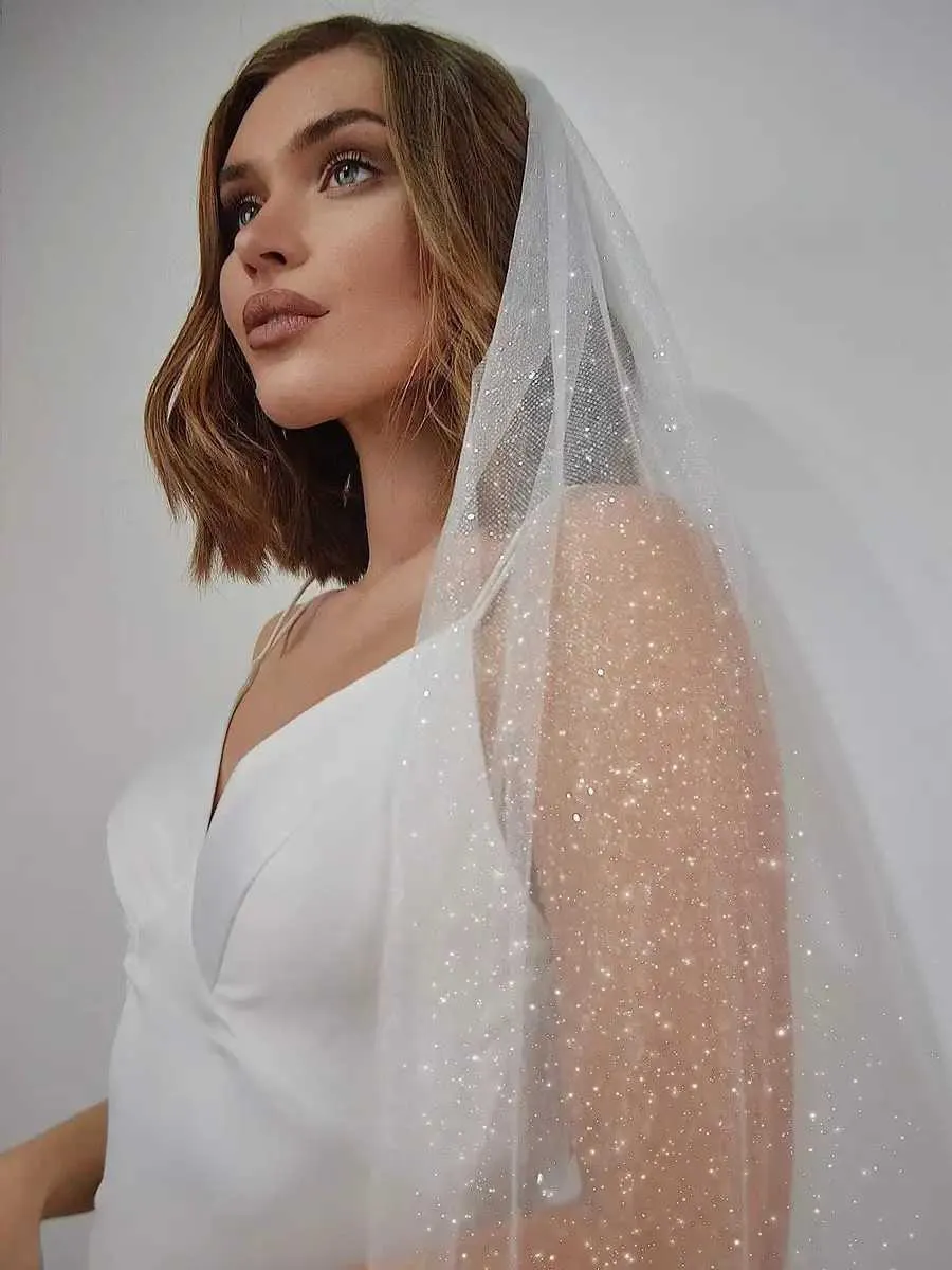 Velo da sposa scintillante lungo 2 m, con pettine, a un livello, accessorio per capelli da sposa._voghion.com