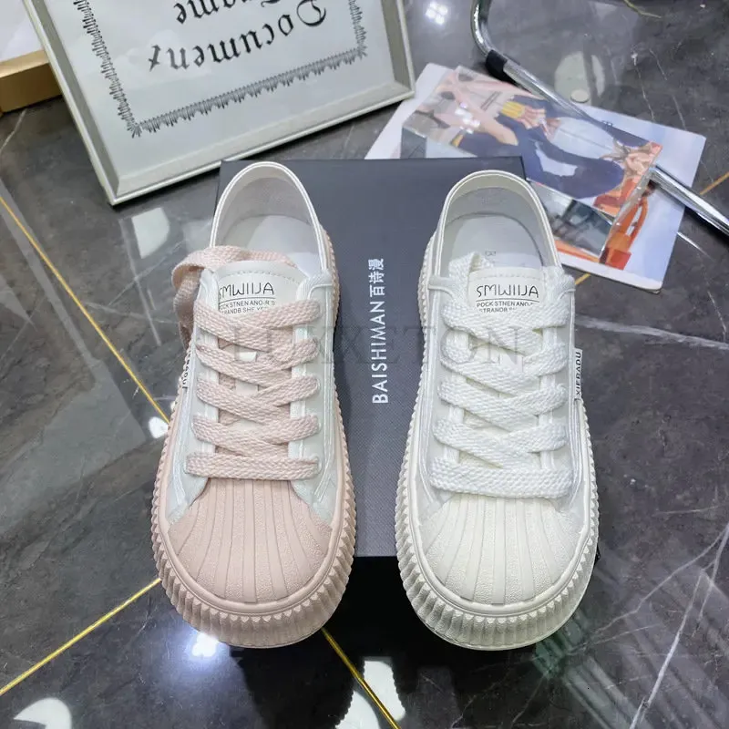Weiße Plattform Sneaker Für Damen Schnürschuhe Freizeitschuhe_voghion.com