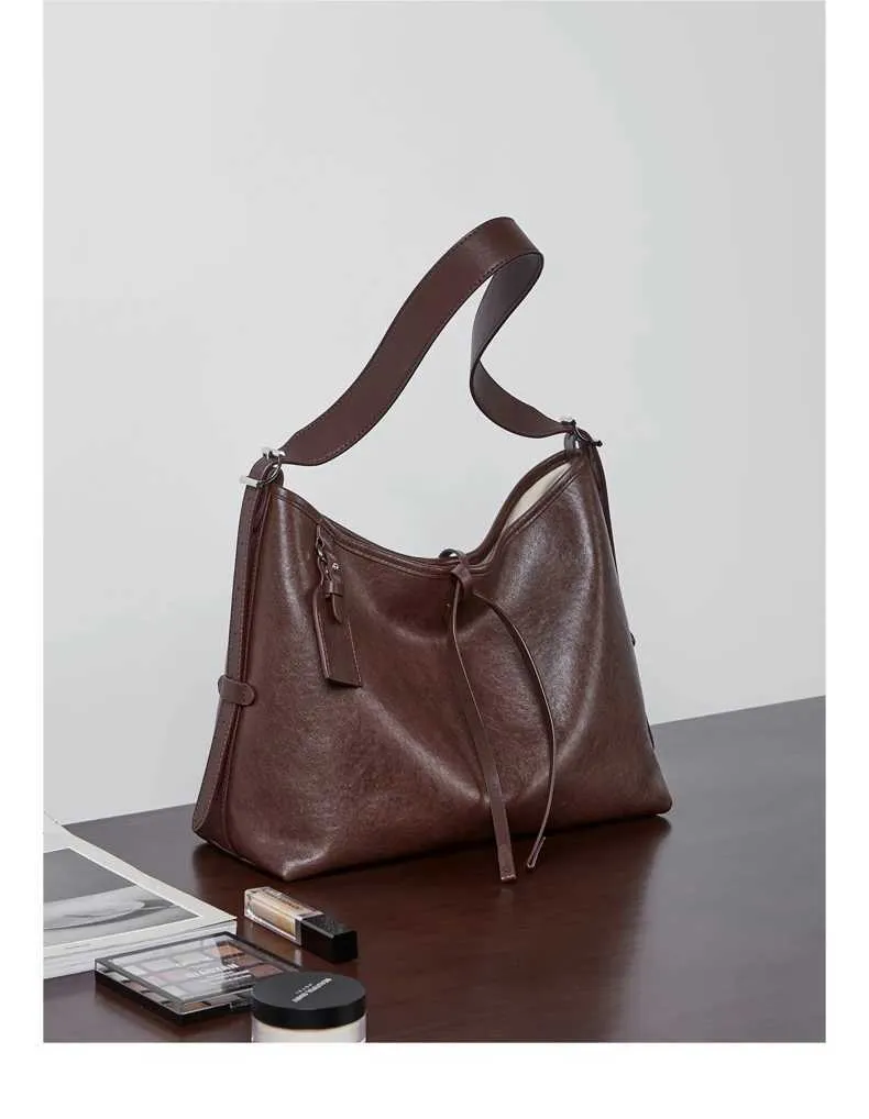Toptrends Vintage Echtes Leder Große Unterarm Schulter Taschen Für Frauen 2024 Designer Einfache Weibliche Tote Hobo Damen_voghion.com