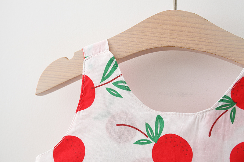 Infant Sling Dress Back Bow Baby Girl Dress Cotton Breathable Baby Clothes Fruit Pattern Sleeveless Mini Dress Set Hat For Girls_voghion.com