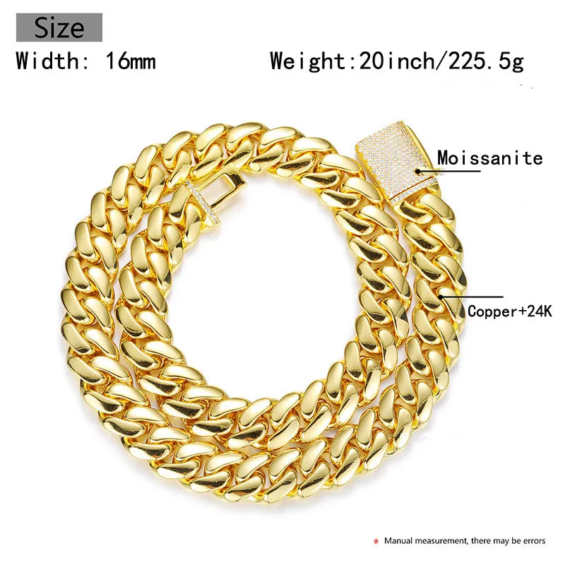 Hip Hop Miami Cuban Link Chain Halsketten Top Qualität Kupfer Echt Vergoldet Mikro Einsätze Sauber Diamant Verschluss Bling_voghion.com