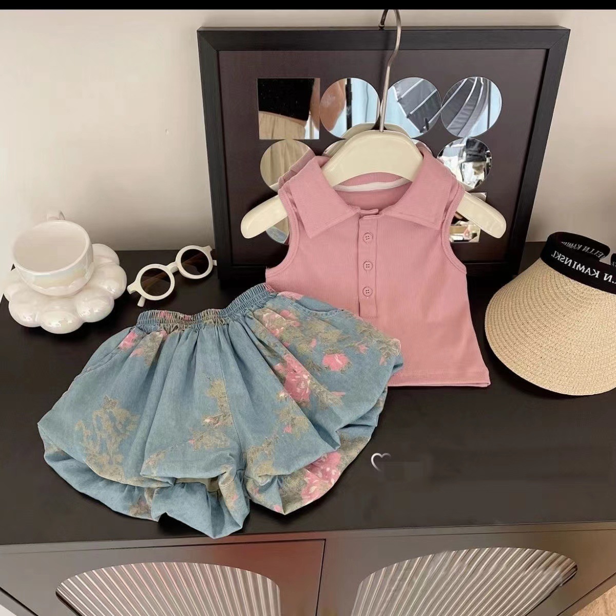 Kids Clothing Children's Clothing Girls Suits Spring And Summer 24 New Styles Fashionable Small And Medium Children's Vest Denim Shorts Two Piece Suit