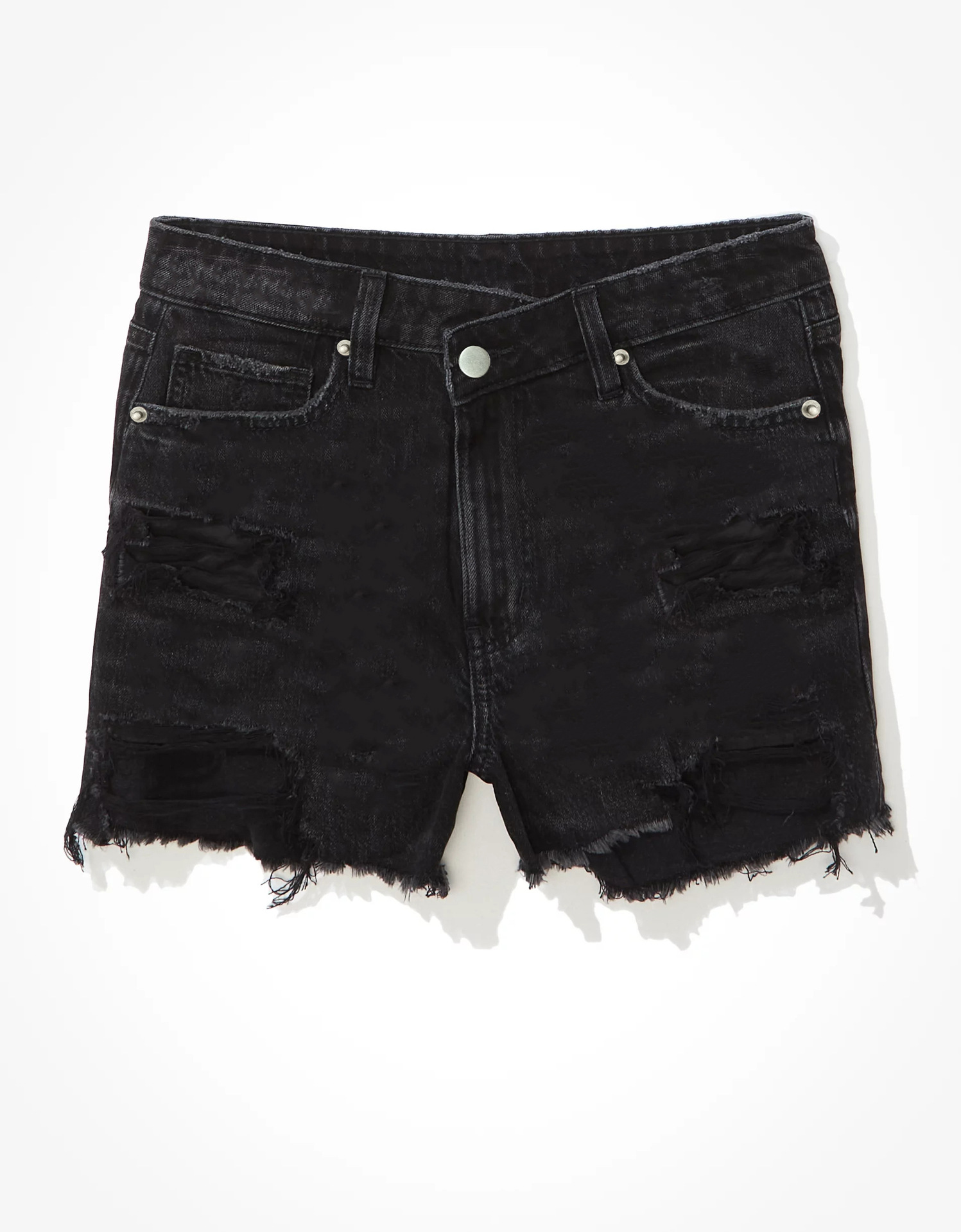 Women's fashion denim shorts with raw hem jeans_voghion.com