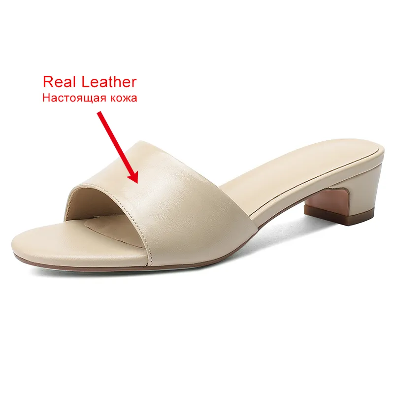 Size JOZHAMTA 33-42 Women Mules Sandals Real Leather Thick Mid Heels Summer Shoes 2025 Casual Daily Home Outdoor Slides_voghion.com
