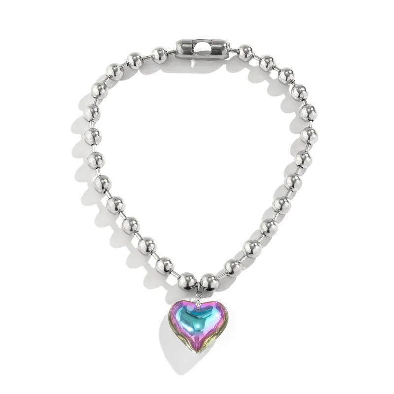 Colliers pendentifs coréens en forme d'amour avec chaîne de perles rondes et cristal, collier ins clavicule, dropshipping_voghion.com