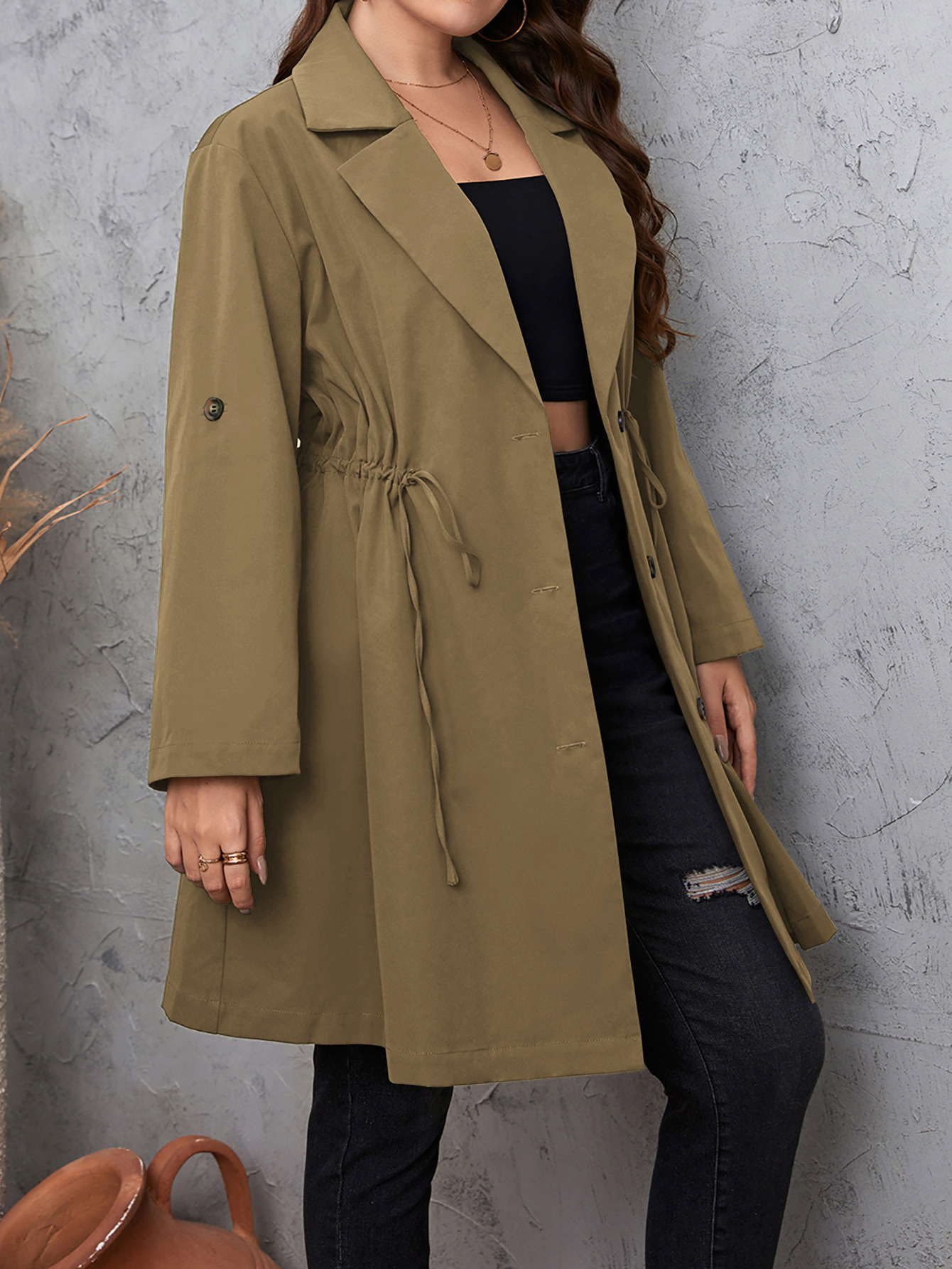 Elegant Women's Mid-length Coat With Suit Collar Plus Size Outerwear_voghion.com