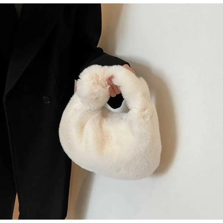 Portafoglio da donna con manico corto Fi Cluh carino Wen Fur Small Half Mo caldo peluche borsa da polso Y241106_voghion.com