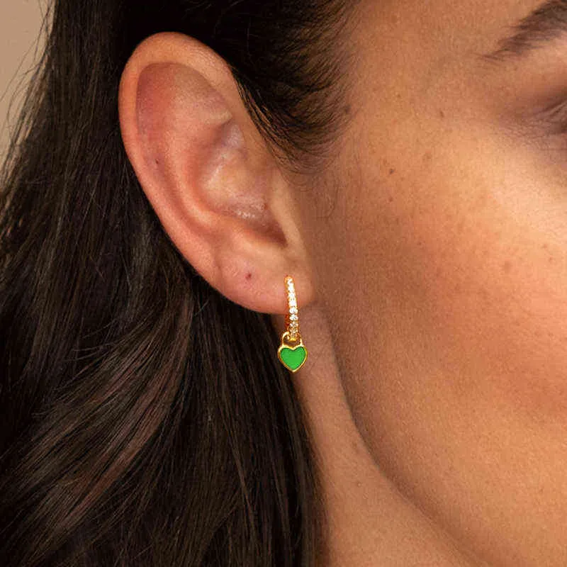 BOAKO placage boucles d'oreilles avec mignon bonbon néon émail coeur breloque goutte boucle d'oreille couleur or argent pour les filles L220614_voghion.com