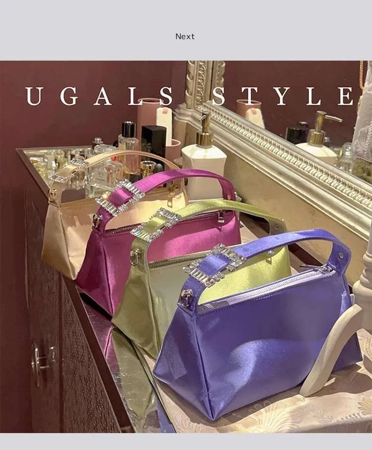 Moda Satin Square Glitter Rhies Dia Sera Donna Borsa a mano Festa di nozze Pochette Borsa a tracolla Street Dressing_voghion.com