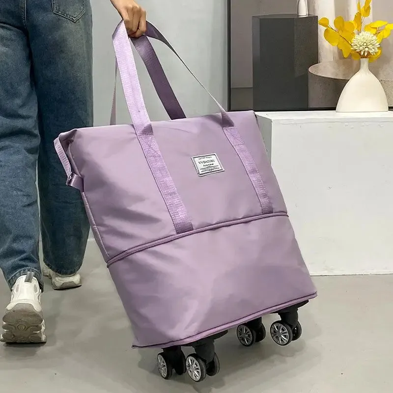 Foldable Storage With Wheels Expandable Portable Lage Bags Outdoor Travel Rolg Pack Large Capacity Woman Shopping Bag_voghion.com
