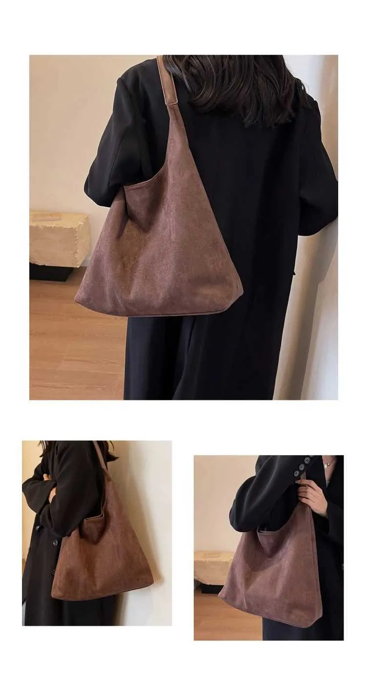Ladies Shoulder Bags Suede handle Bag High-end Feel Niche Design Casual s Large Capacity Vintage Commute_voghion.com