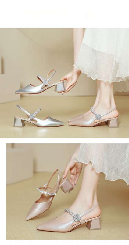 Baotou Sandals 2025 New Summer French Mary Jane Shoes Chunky Heel Pointed Toe High Heels_voghion.com
