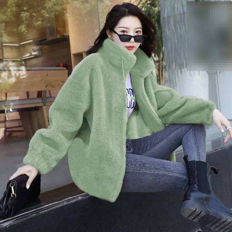 Damen-Fleece-Kapuzenpullover mit Reißverschluss und hohem Kragen – Winterlicher, flauschig gefütterter, warmer Pullover, lässige Streetwear-Jacke für Damen (Grau, Dunkelbraun, Grün)_voghion.com