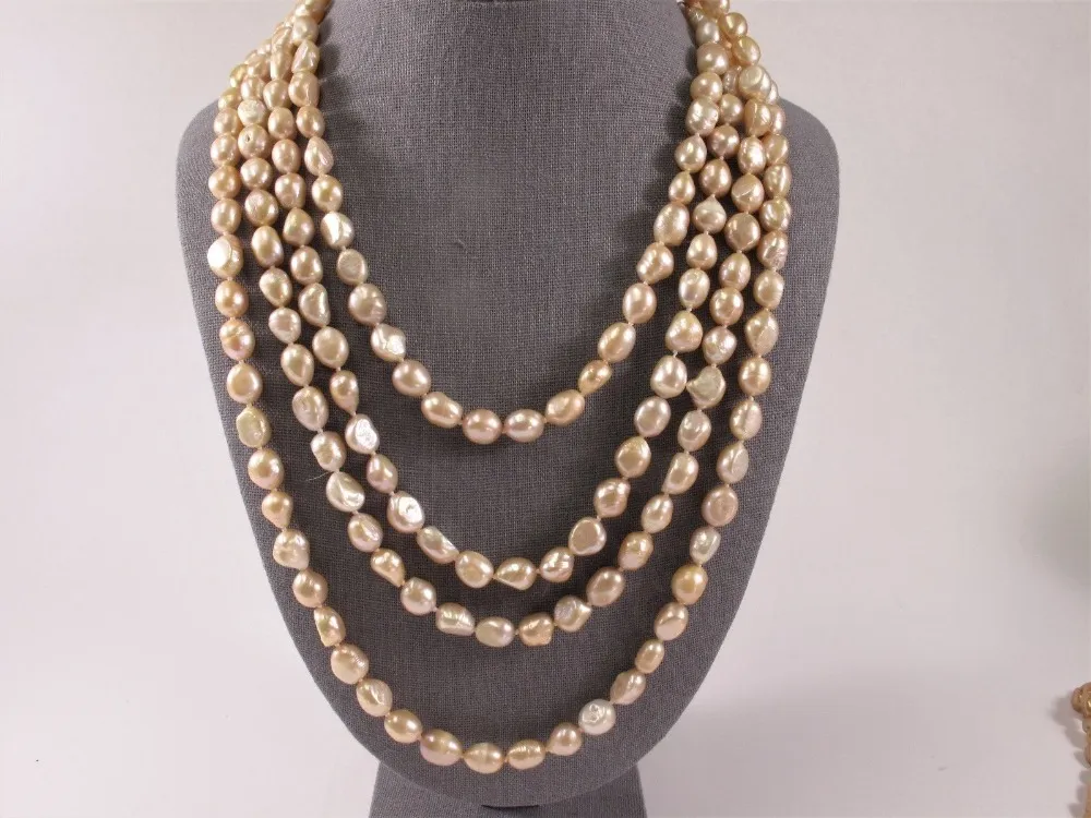 Chaînes Perles de culture d'eau douce naturelles irrégulières baroques 8-9 mm blanc rose noir collier 100 pouces chaîne de pull_voghion.com