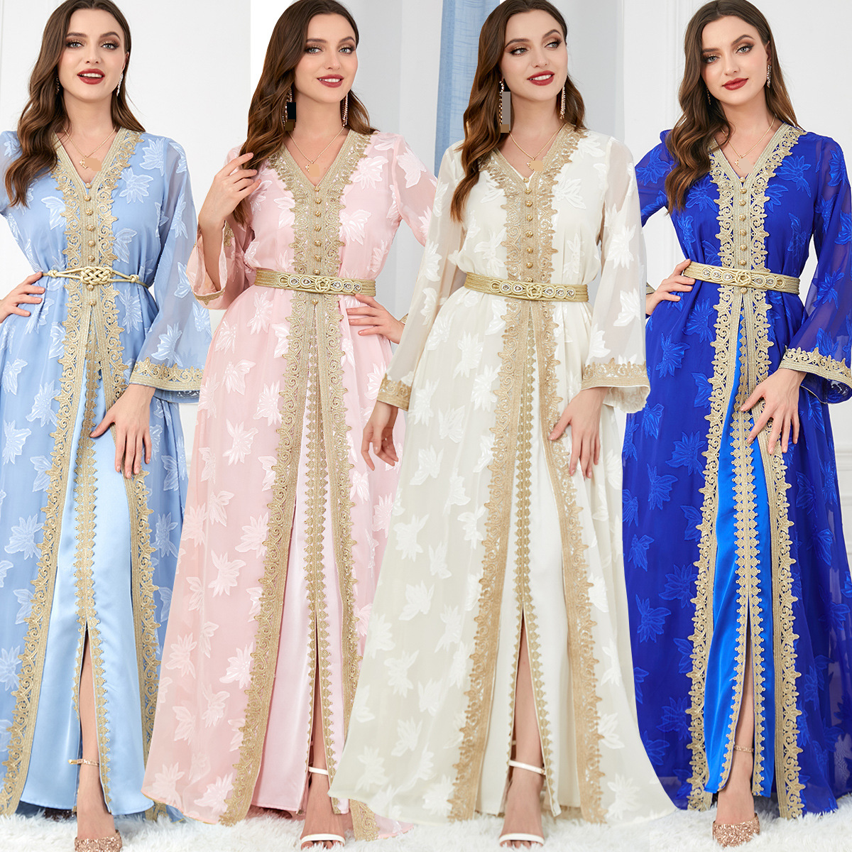 Robe deux pièces à manches longues et col en V pour femme