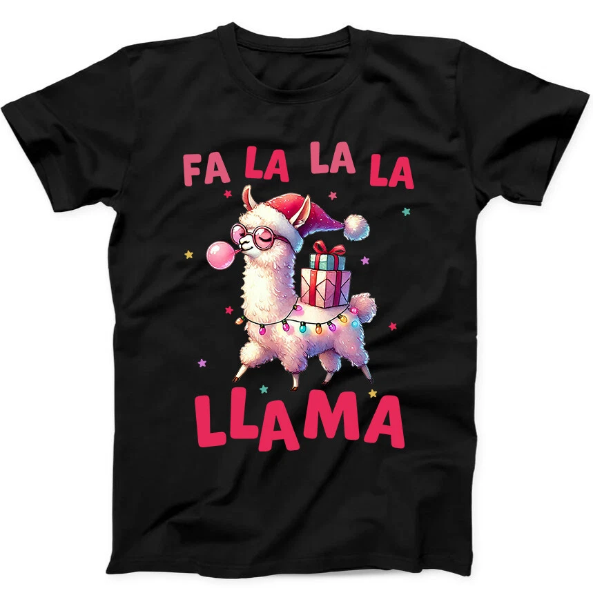 Luci di Natale Fa La Llama Farm Babbo Natale Divertente Regalo Maglietta Nera Magliette Uomo Donna Top 184_voghion.com
