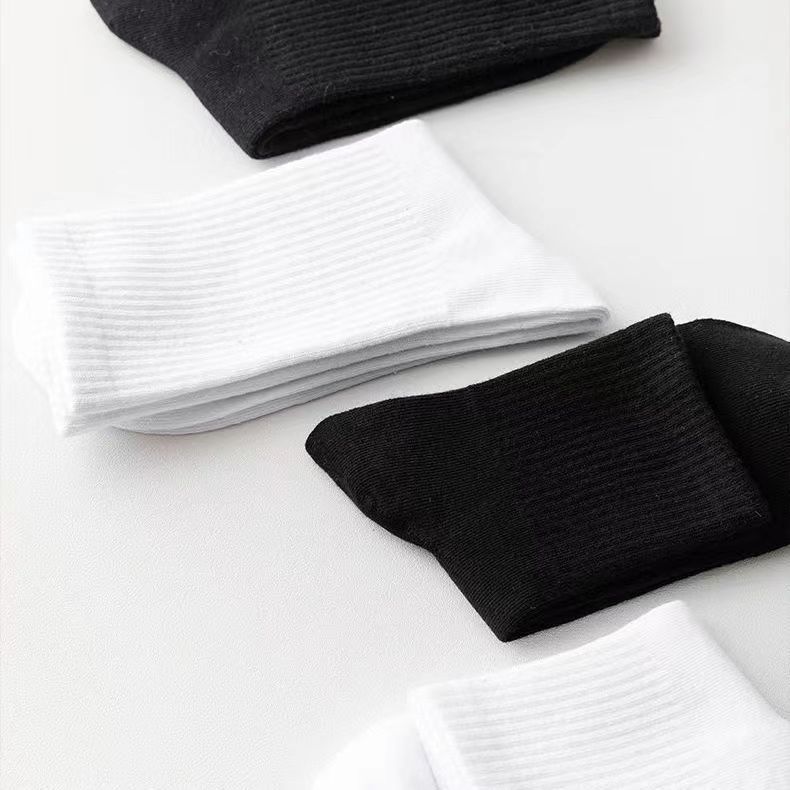[12 pairs per set] Solid color high rubber calf socks, for men women, black and white sports training crew socks_voghion.com