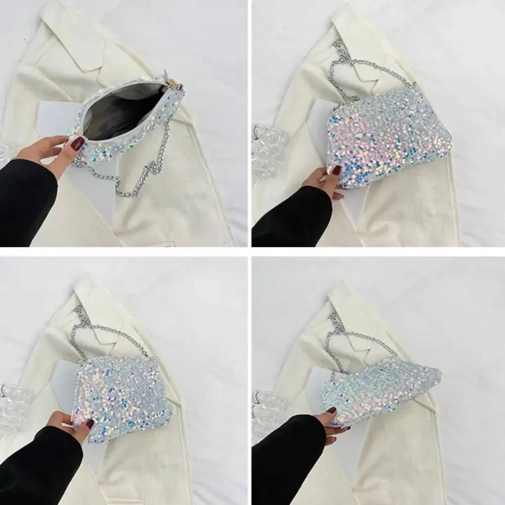 Chain cross body solid color Korean sequin shoulder bag mobile wallet Y241019_voghion.com