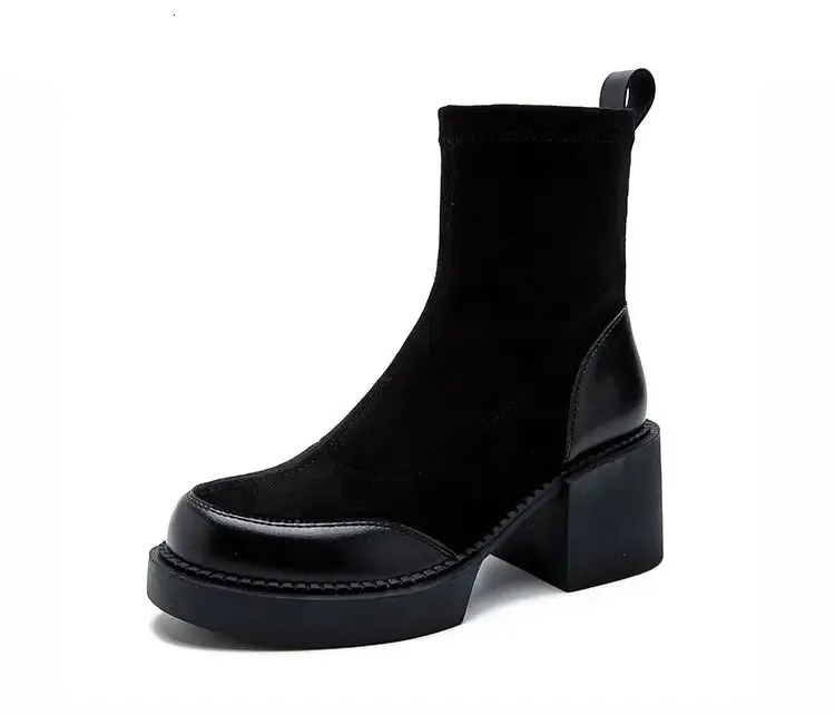 Woman For Short Black Shoes Womens Ankle Boots Sock Footwear Combat Booties Very High Heels Suede Punk Style Heeled_voghion.com