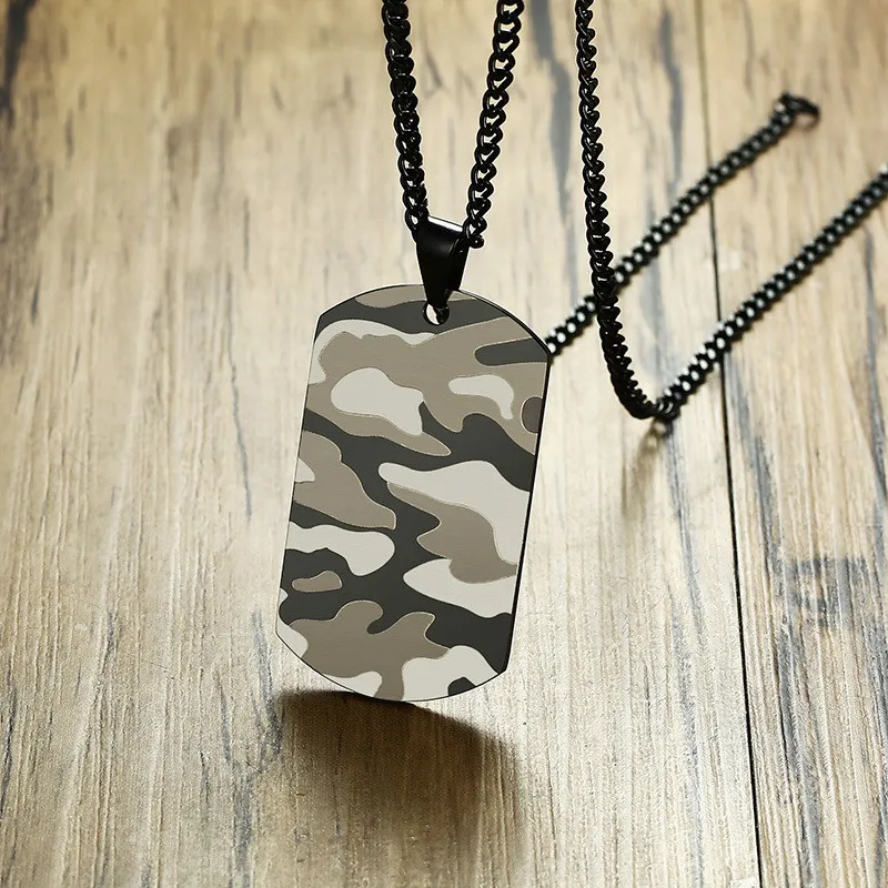 Modyle Coole Camouflage Dog Tag Halskette für Männer Edelstahl Soldat Armee Männlicher Kragen_voghion.com